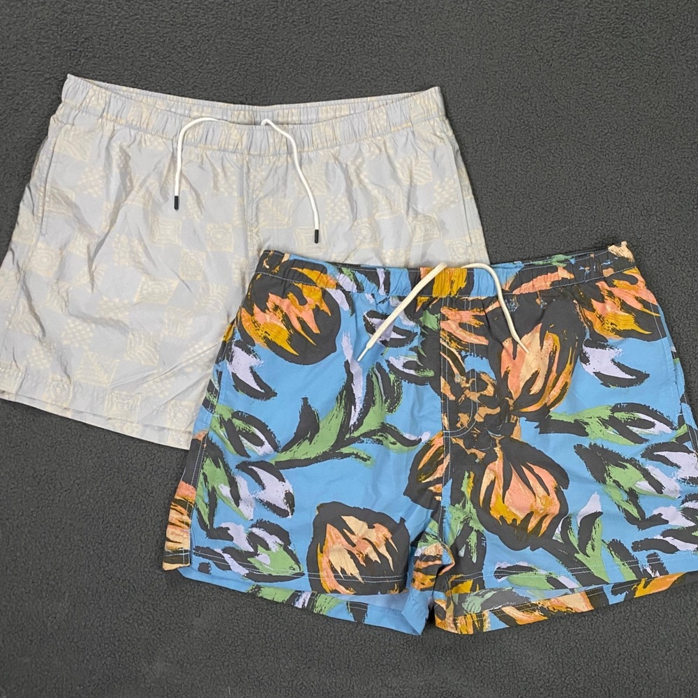 Set of 2 Swim Trunks Mens 2XL Multicolor Nylon Mesh Lined Board Shorts Pool NWOT